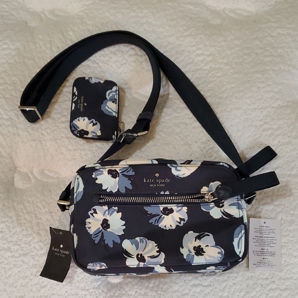 NWT Kate Spade Chelsea Regal Navy Floral Women's Bag w/coin purse - Picture 1 of 5